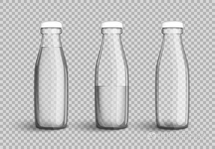 用水,充分, 半满和空透明玻璃瓶插画-正版商用图片0pgm6c-摄图新视界